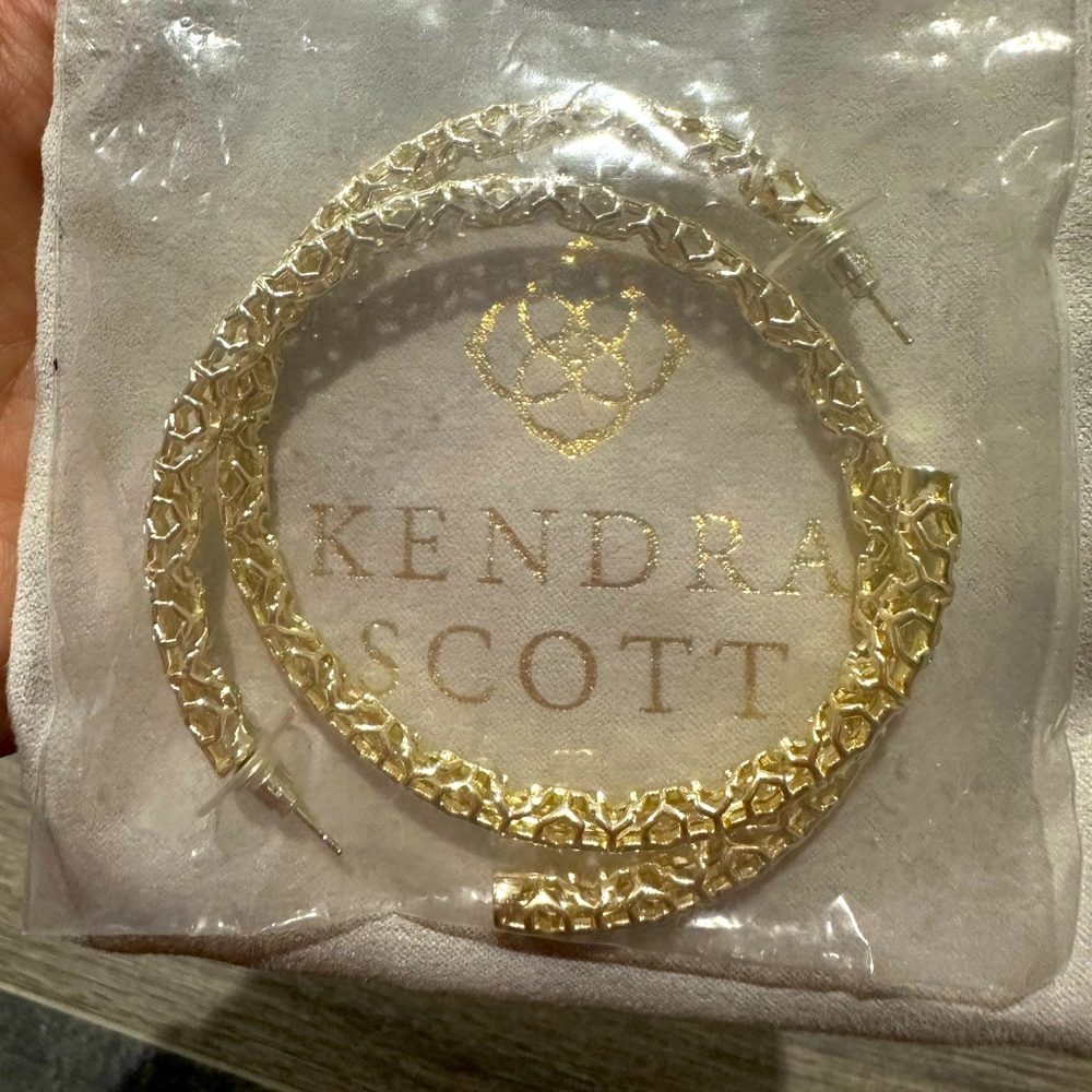 Brand new, never worn, gold, Kendra Scott 2.5” hoop.